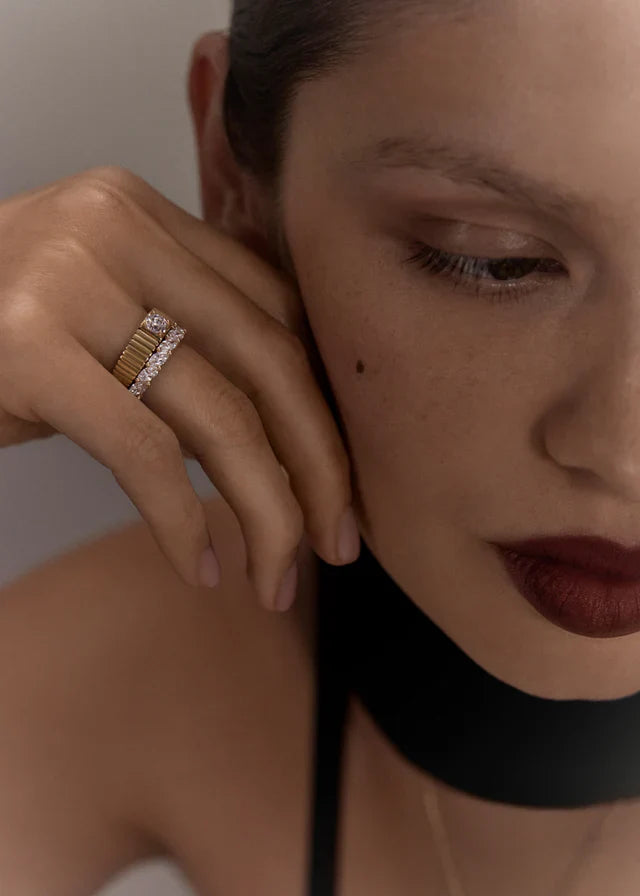 Solis Ribbed Ring Round Diamond